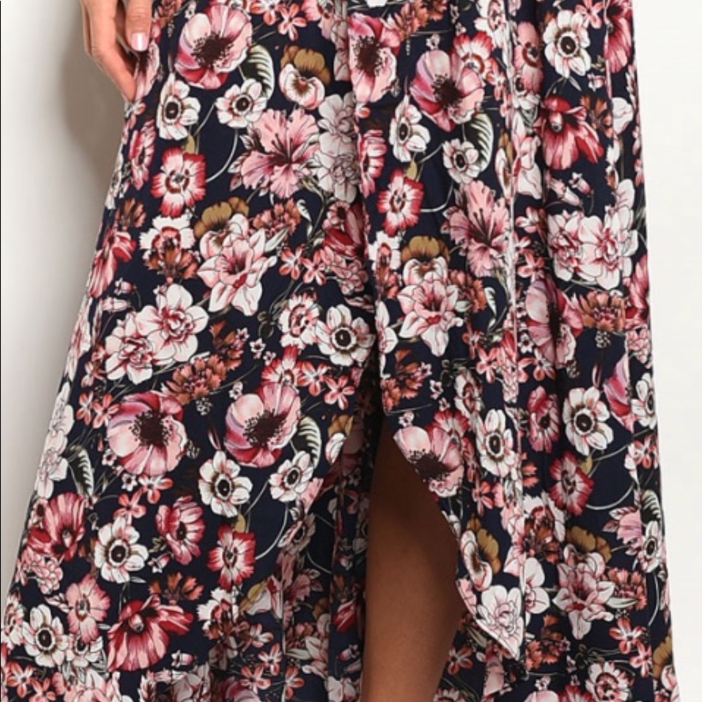 DARK NAVY FLORAL OFF THE SHOULDERS ROMPER MAXI - Picture 4 of 14